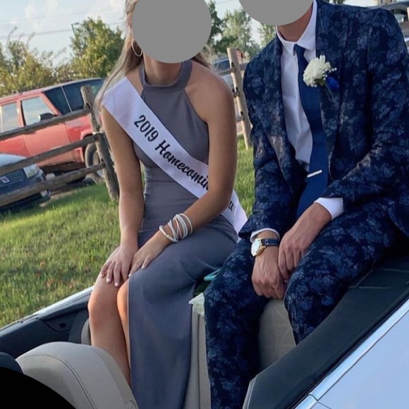 Gray Formal High Neck Dress - Picture 1 of 6